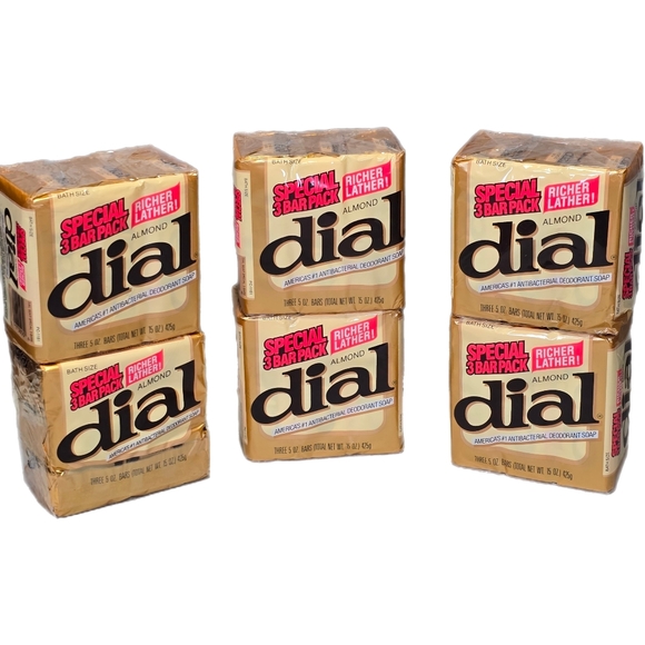 Vintage Dial ALMOND Bar Bath Size Soap Lot Of 6 - 3 Packs (18 Bars Total) NEW - Picture 1 of 8
